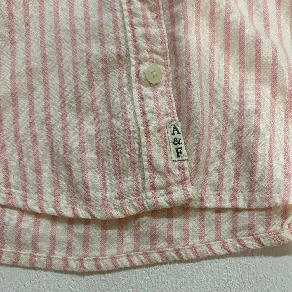 Abercrombie & Fitch Pink White Striped Button Down Shirt Women’s Medium - Image 8
