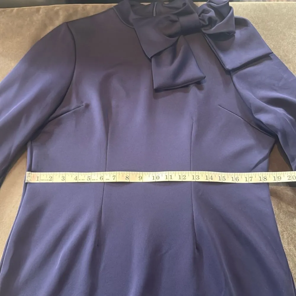 Women’s Navy Blue Long Sleeve Midi Pencil Dress with Bow Detail Size XL NEW - Image 8