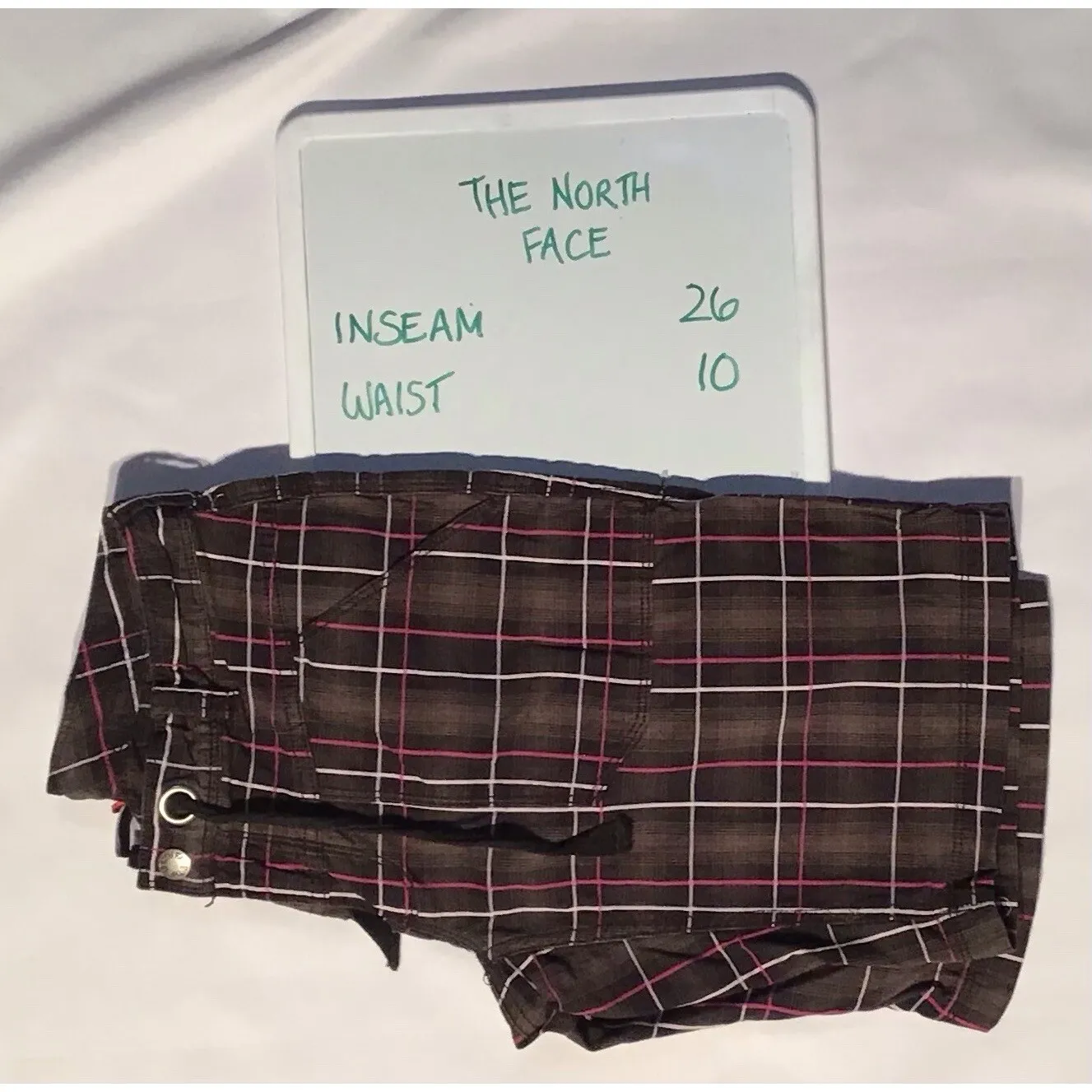 The‎ North Face Women's Size S Flat Front Zip Tie Plaid Boho Outdoor Shorts - Image 3