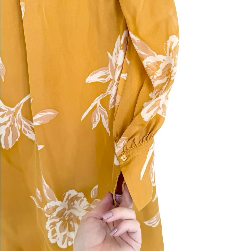 Amaranda Collard Floral 100% Silk Mustard Yellow Dress S - Image 7