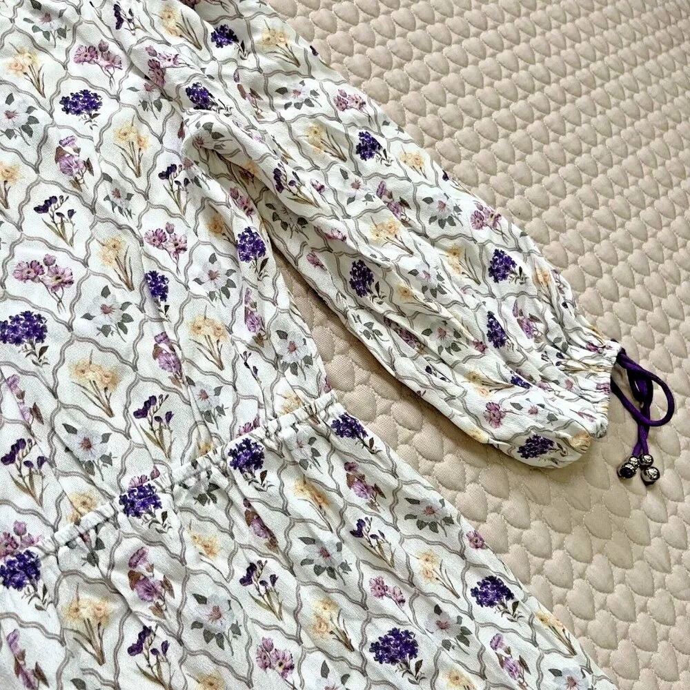 NWOT Anthropologie Kivari Dress Size 6 Midi Blouson Sleeves Boho Purple Floral - Image 8
