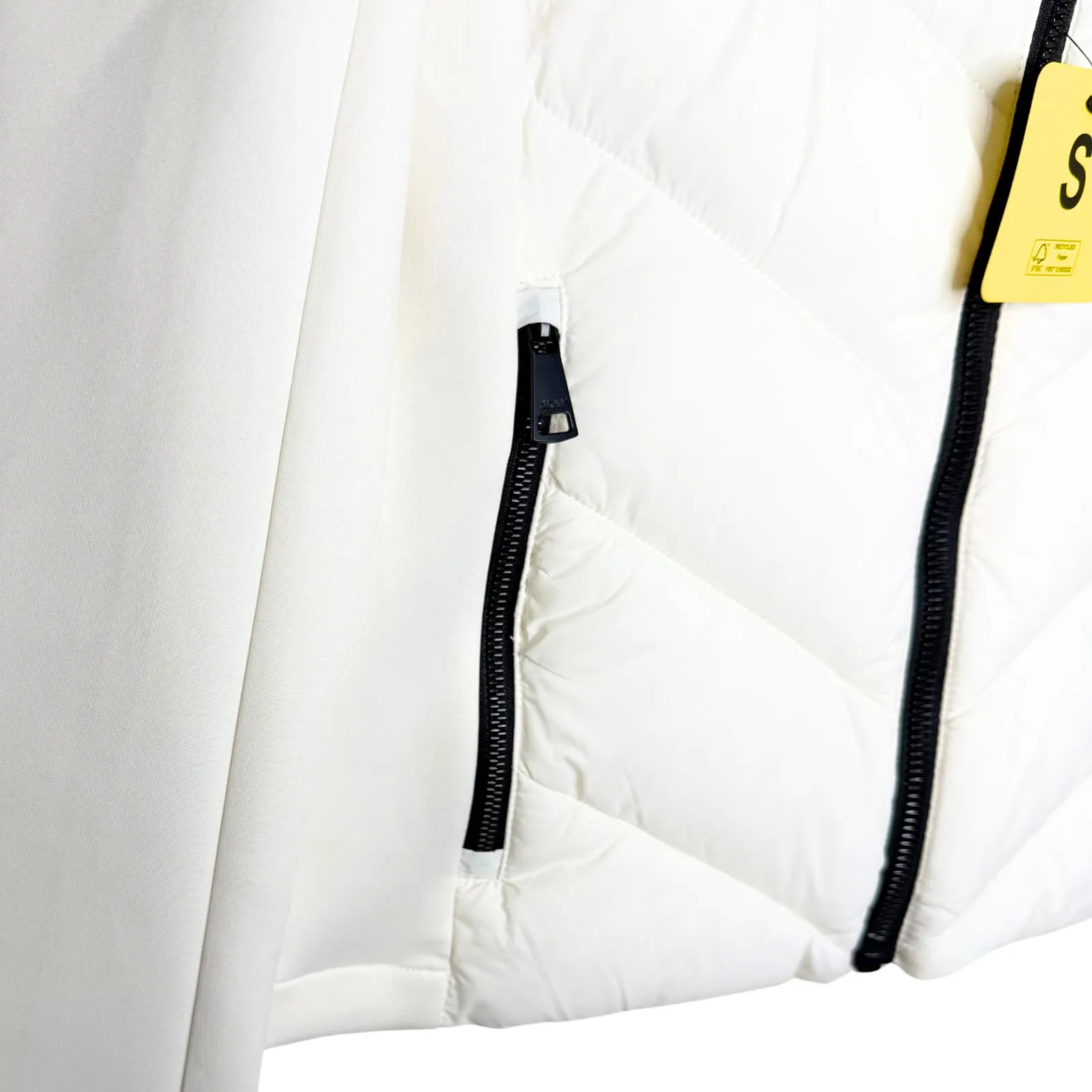 DKNY Mixed Media Scuba Sleeves Hooded Puffer Jacket Size Small White Winter Coat - Image 6