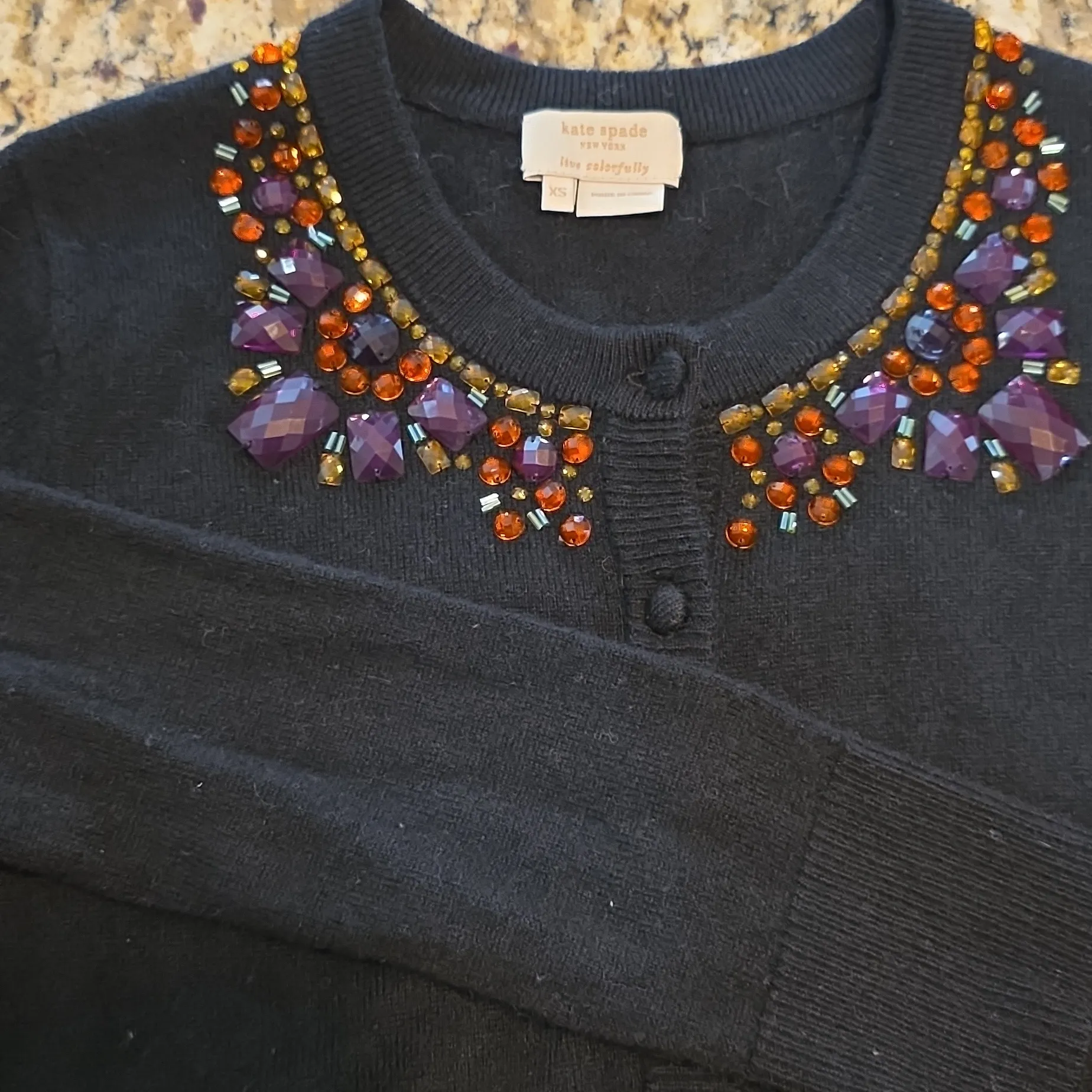 Kate Spade Embellished Paulina Cardigan Wool Cashmere Blend Sweater Black XS - Image 11