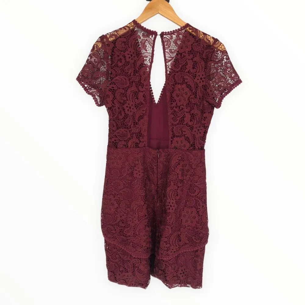 Wayf Lace Mini Dress in Burgundy Back Cutout Short Sleeves size XS Revolve - Image 8