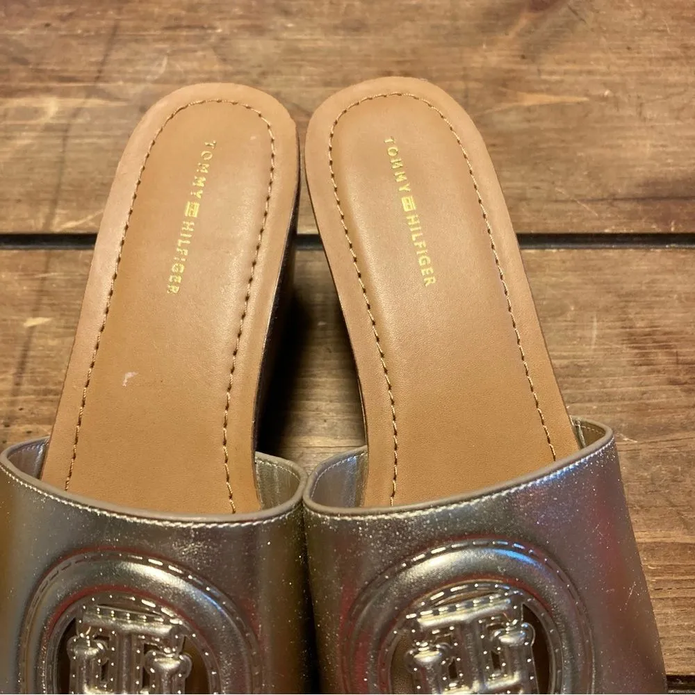 Tommy Hilfiger Brynn Platform Wedge Slide Sandals Heels Size 9.5 Gold Brown NEW - Image 8