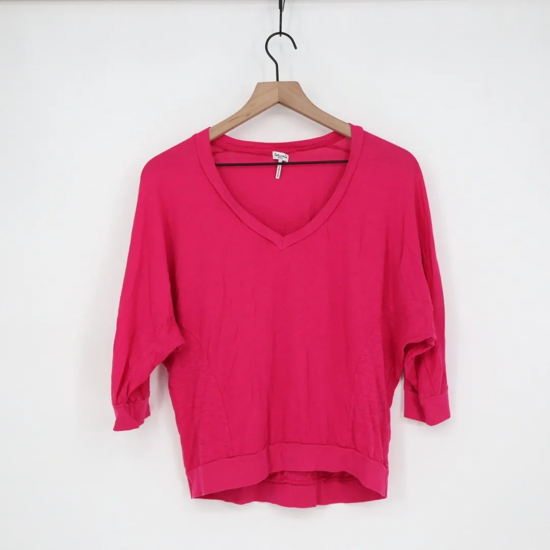 Splendid V Neck Dolman Sleeve Top Raspberry Pink Cotton Size Small - Image 2