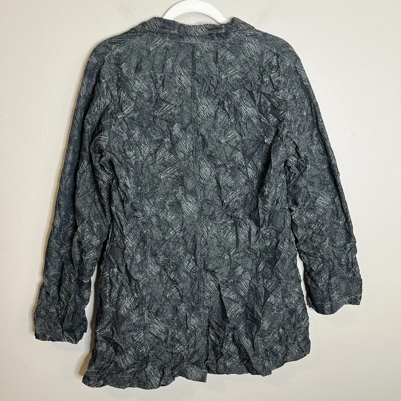 Sun Kim Jacket Boyfriend Crinkle Textured Grey Black S Lagenlook Artsy Art Teach Gray - Image 8