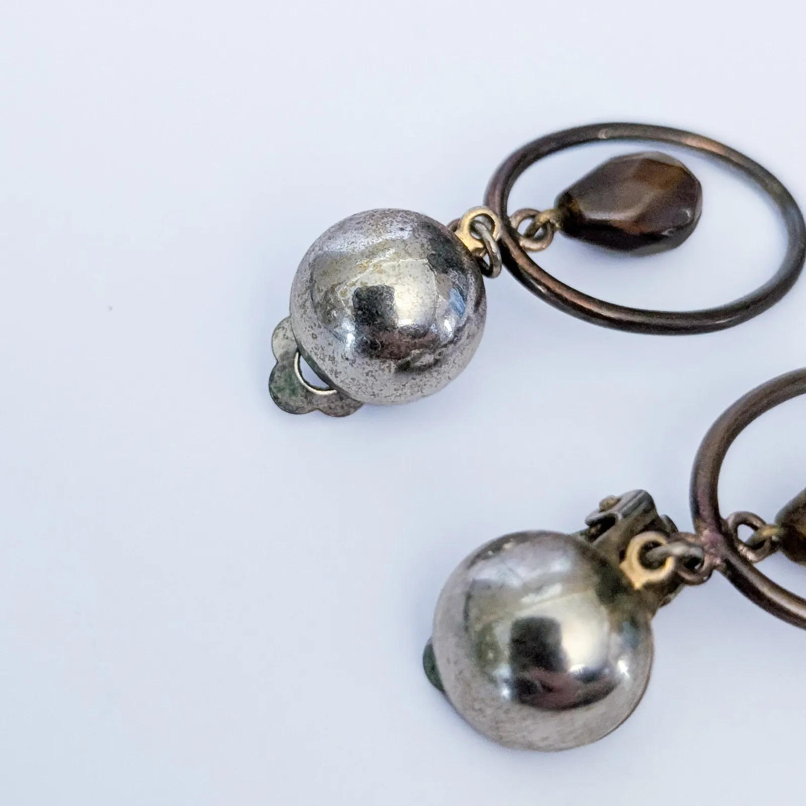 Vintage Clip On Earrings Brown Dangle - Image 4