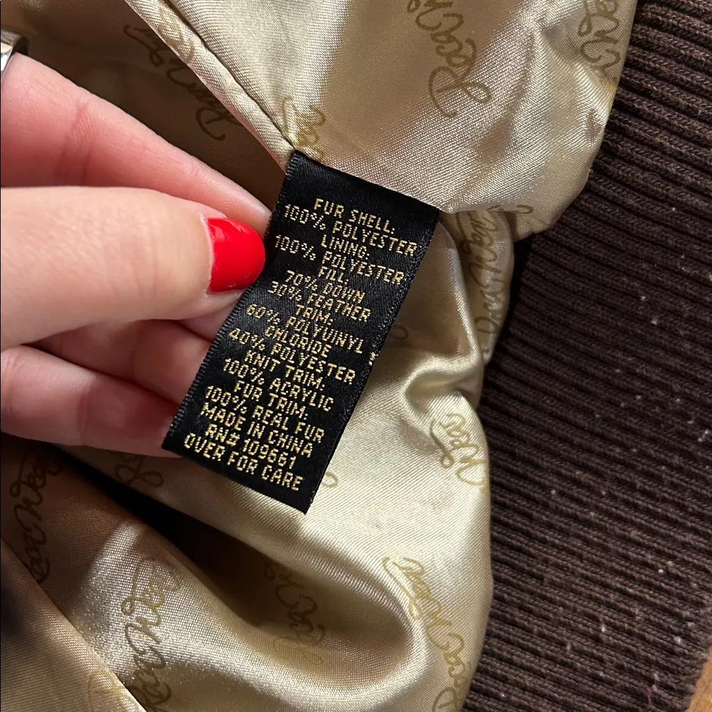 Rocawear Y2K Brown Puffer Jacket Down Fill Fur Hood 2000s Streetwear Size Small - Image 9