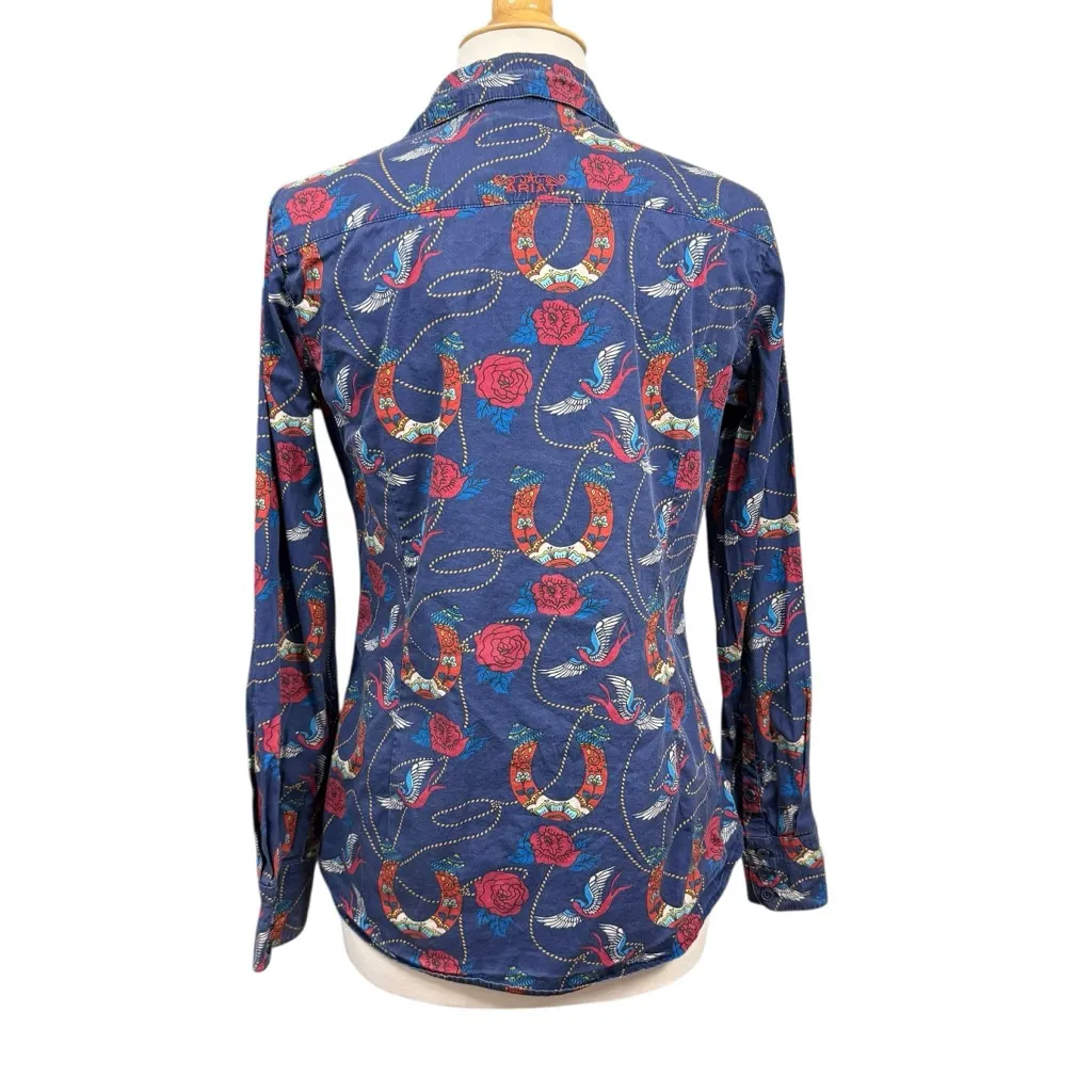 Ariat Real Women’s Fitted Western Shirt Horseshoe Rose Print Size M - Image 5