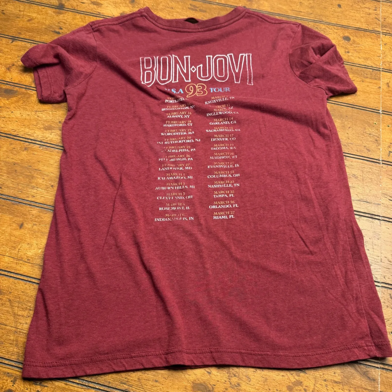 Bon Jovi Keep the Faith USA 93 Tour Band T Shirt Burgundy Women's M Red Size M - Image 4