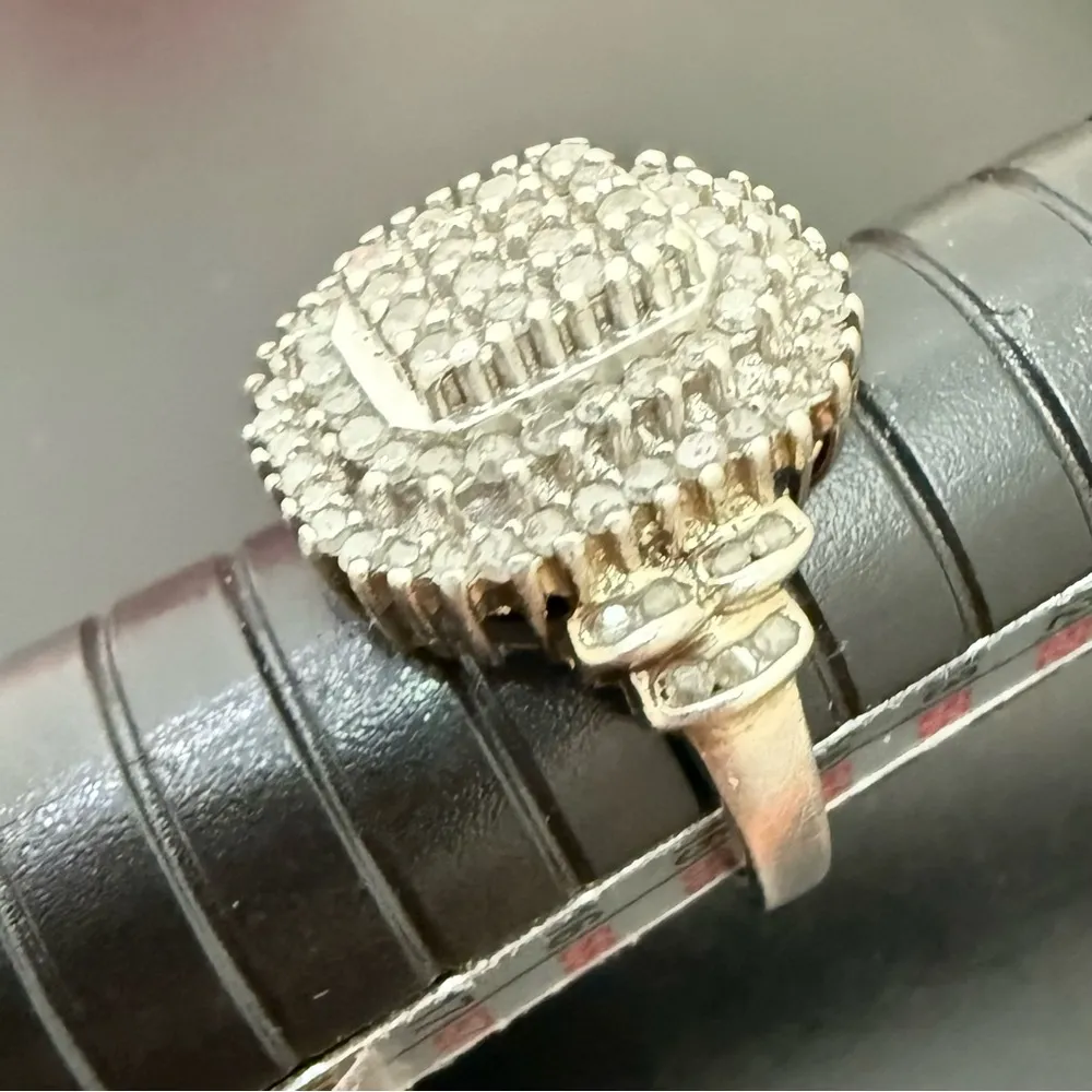 Vintage Sterling Silver 925 Pave Stone Art Deco Square Statement Ring Size 7 5g - Image 13