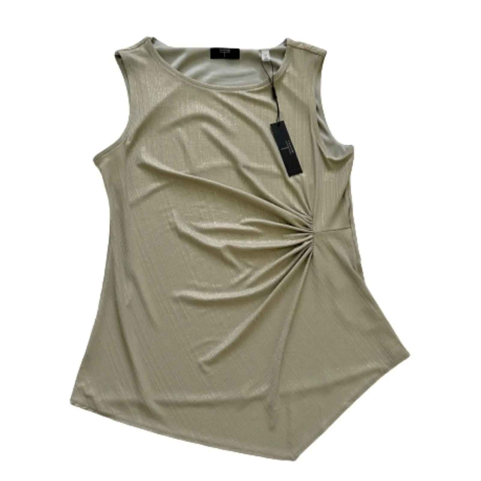 Tahari Blouse Top Taupe Green Gold Sleeveless Ruched Side Asymmetric Small NEW - Image 7