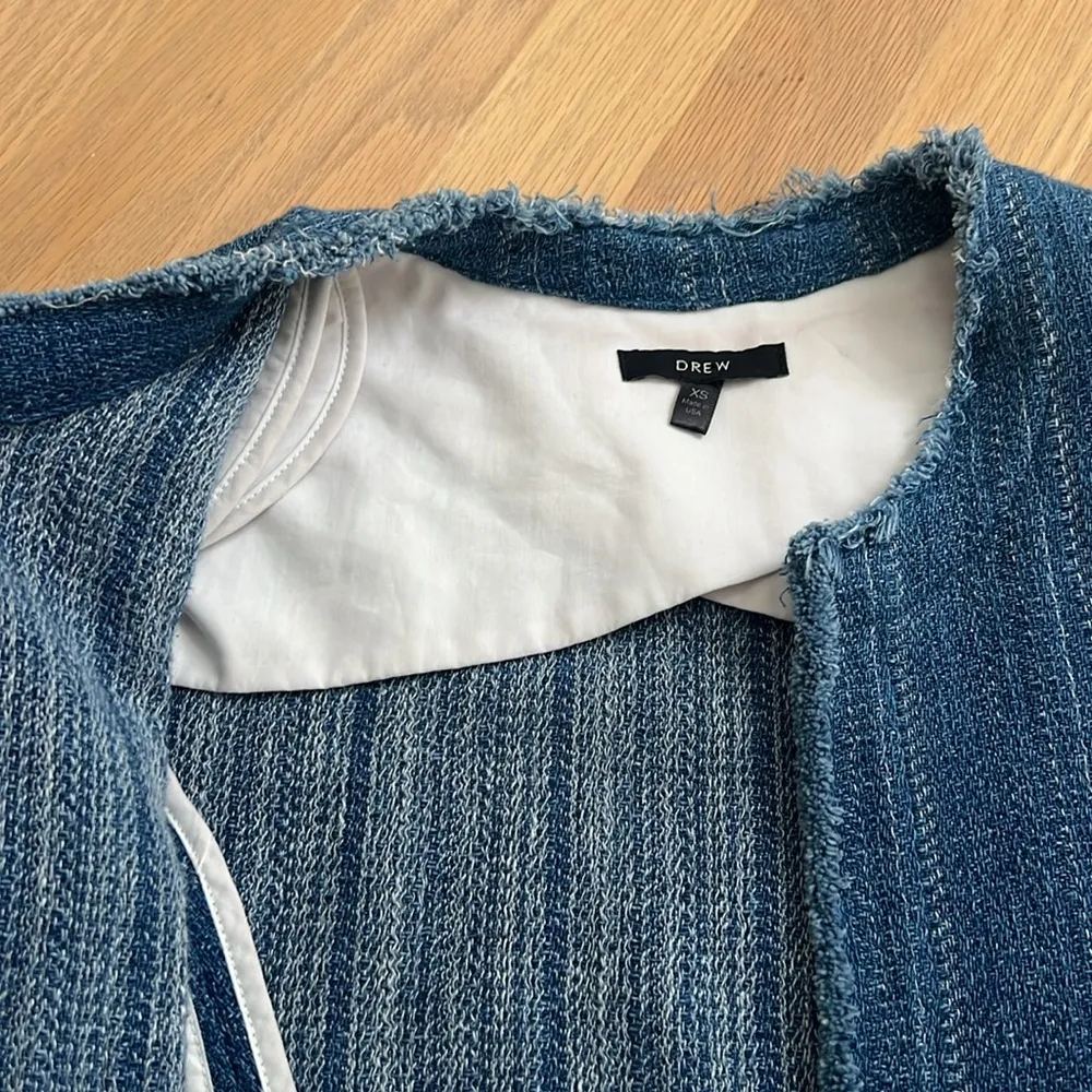 DREW Bea Collarless Denim Woven Linen Blend Jacket Blazer Size XS - Image 5