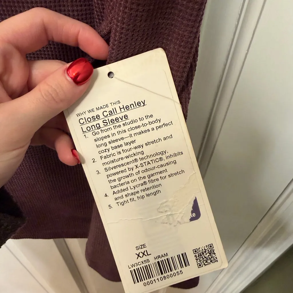 Lululemon Close Call Henley Long Sleeve NWT Heathered Arctic Plum Size XXL - Image 5