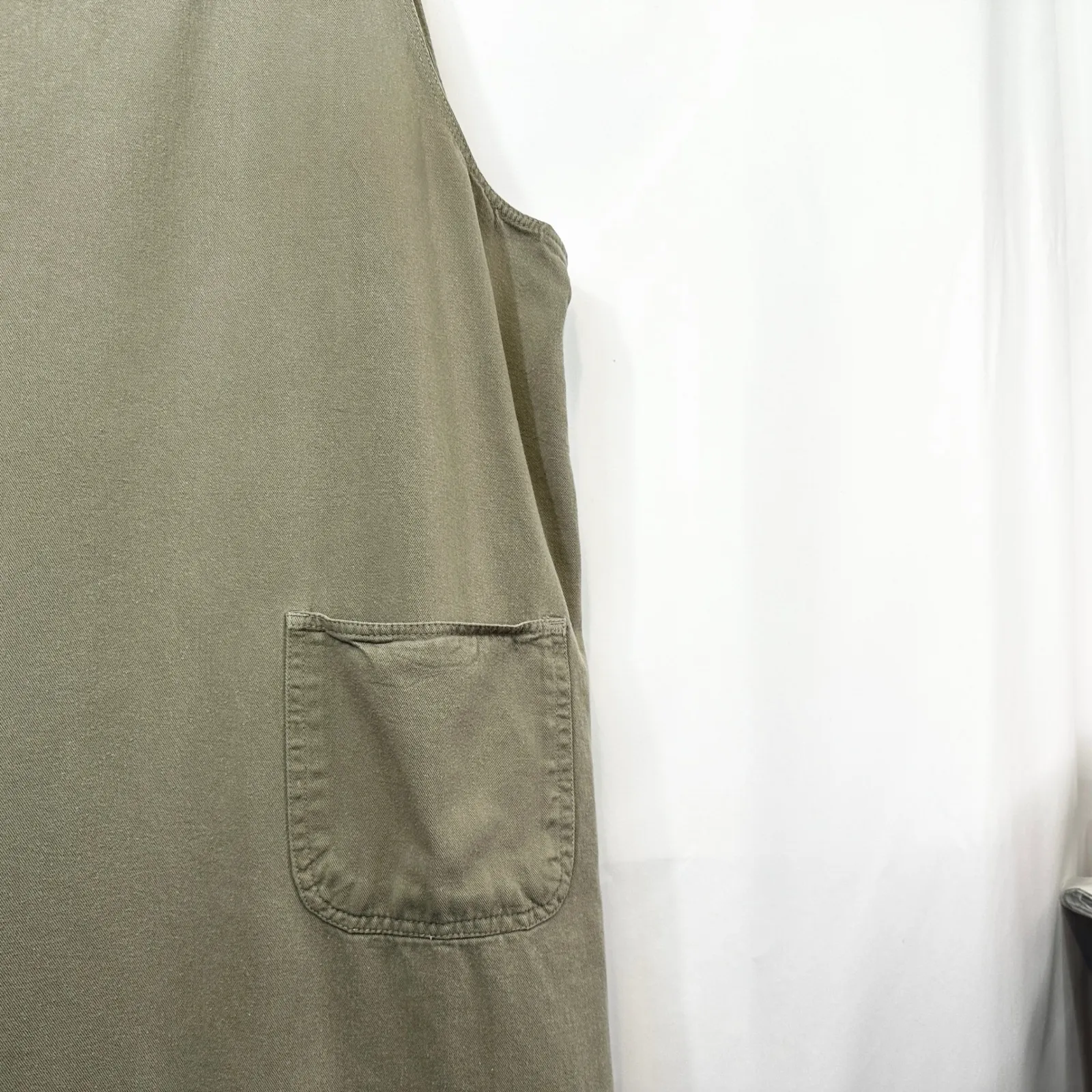 Eric Charles Plus Size 1X Overall Denim Midi Dress Khaki Green Pinafore 1403 - Image 4