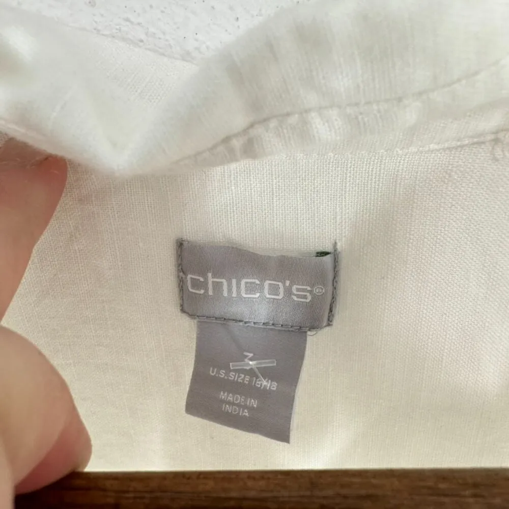 Chico's Women's Size XL 100% Linen White Collared Tunic Dress Lightweight Casual - Image 3