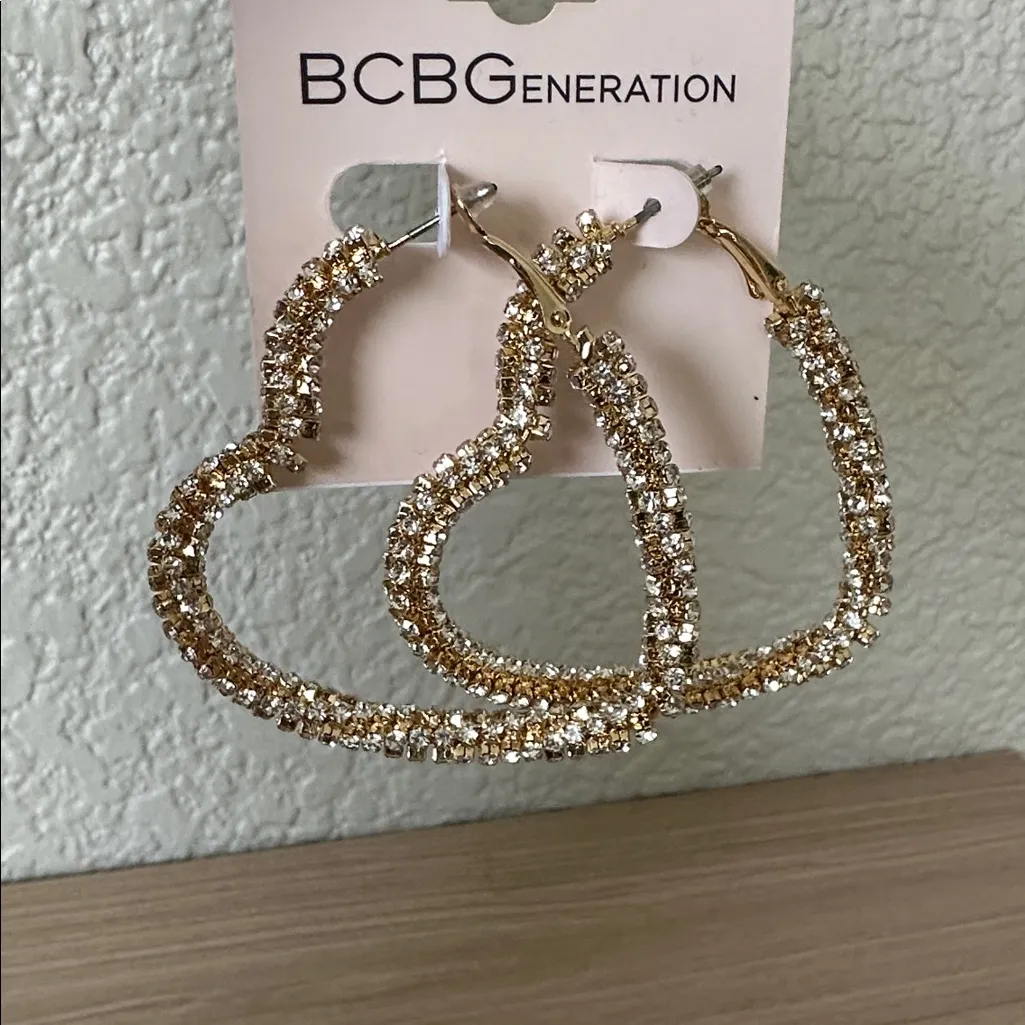 BCBGeneration Sparkling Gold Heart Earrings - Image 5