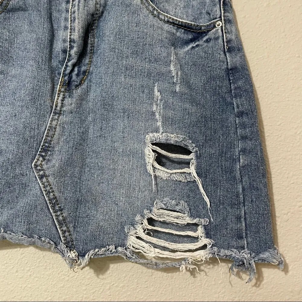 Unbranded Light Wash Distressed Mini Jean Skirt Denim Womens M Festival Blue Size M - Image 2