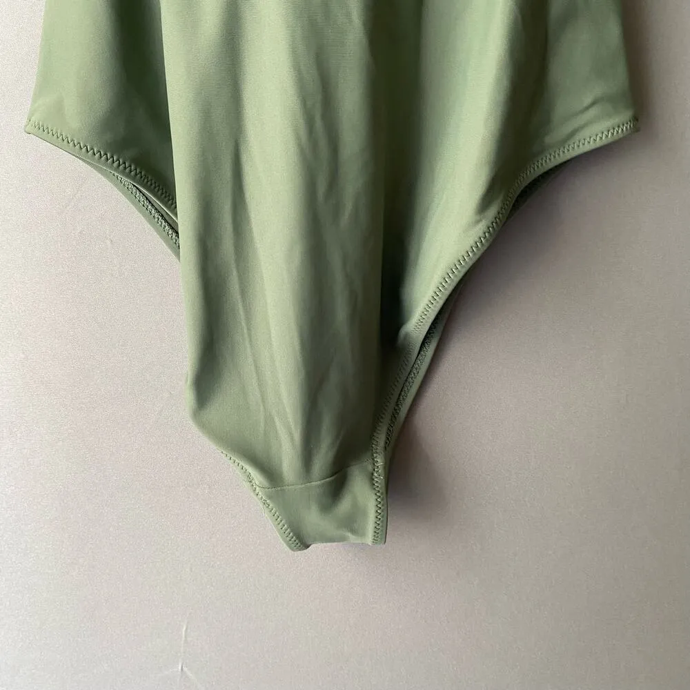 AERIE sz M Olive green midriff cut out‎ front tie swimsuit - Image 10