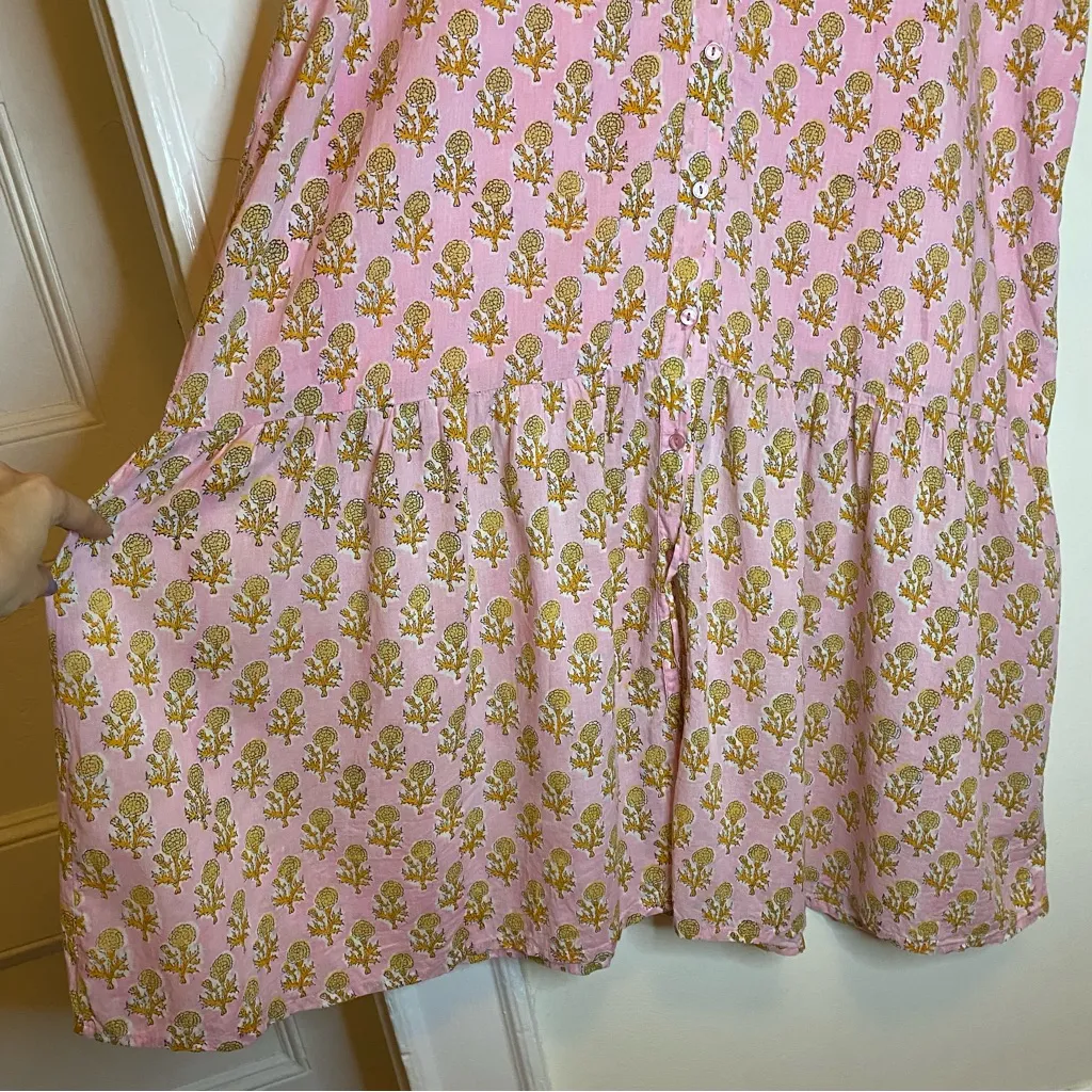 EMERSON FRY India Collection Lucy Maxi Dress Little Marigolds Pink/Orange Large Pink - Image 10