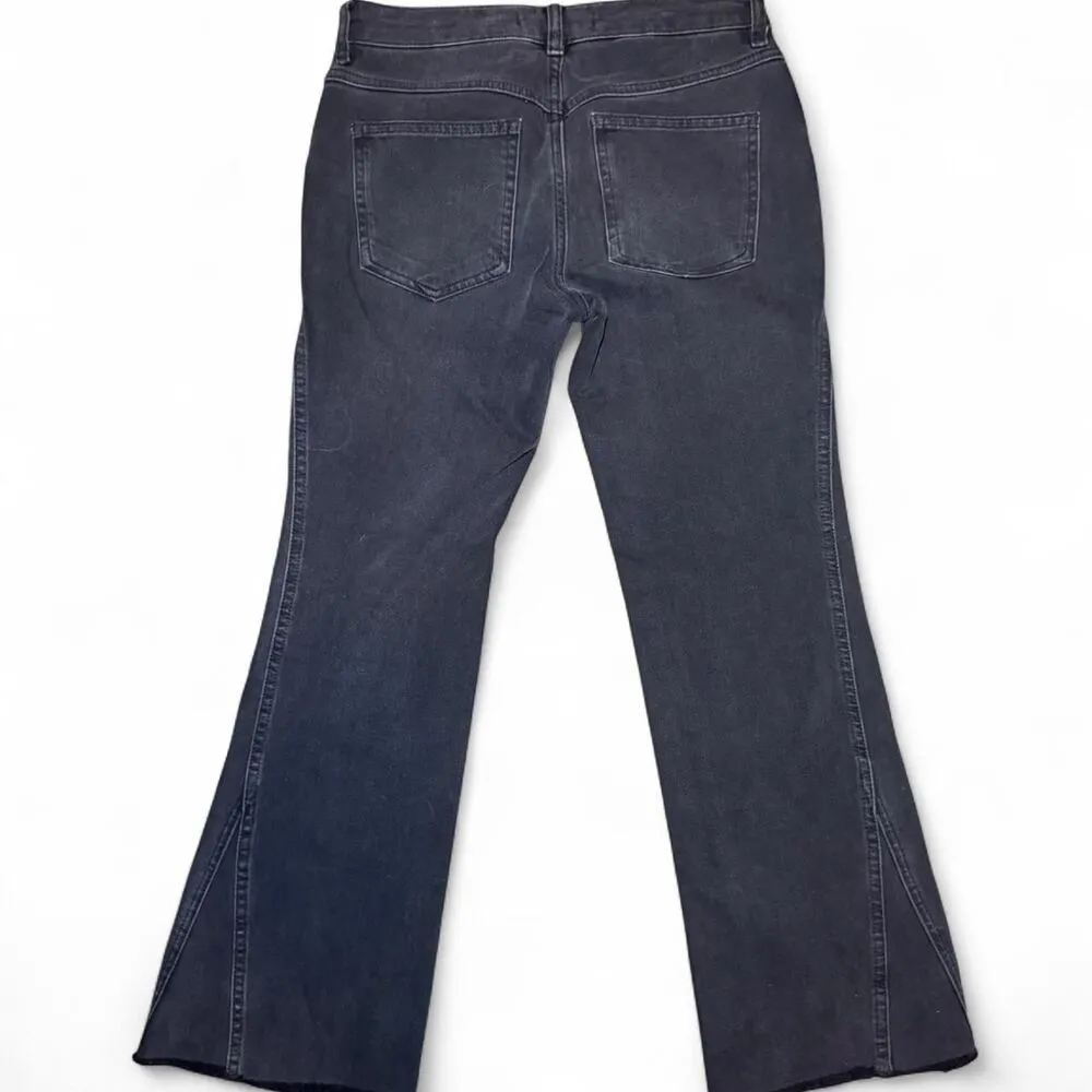 Free People Womens Black Wash Denim Flare Crop Raw Hem Mid Rise Jeans Sz 25R - Image 2