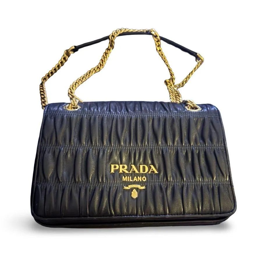 Prada Black Quilted Leather Shoulder Bag with Gold Chain - Image 12