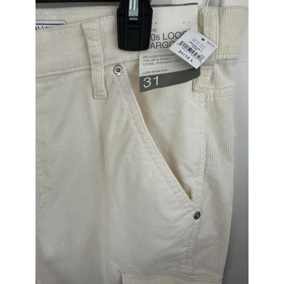 Gap Mid Rise Corduroy '90s Loose Cargo Pants Ivory Beige Frost NWT Size 31 Long - Image 4