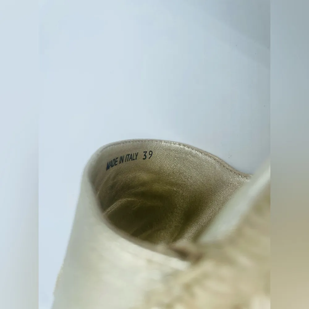 Prada Gold leather logo embroidered accent slide espadrille sandal EU 39 - Image 6