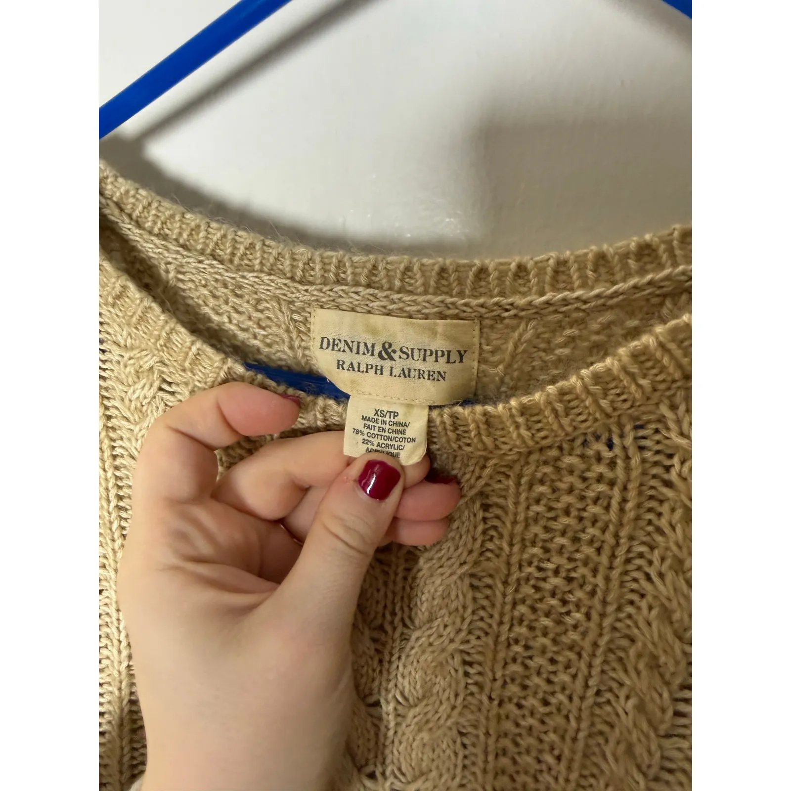 Ralph Lauren Denim & Supply Brown Cable Knit Fisherman Chunky Sweater XS - Image 5