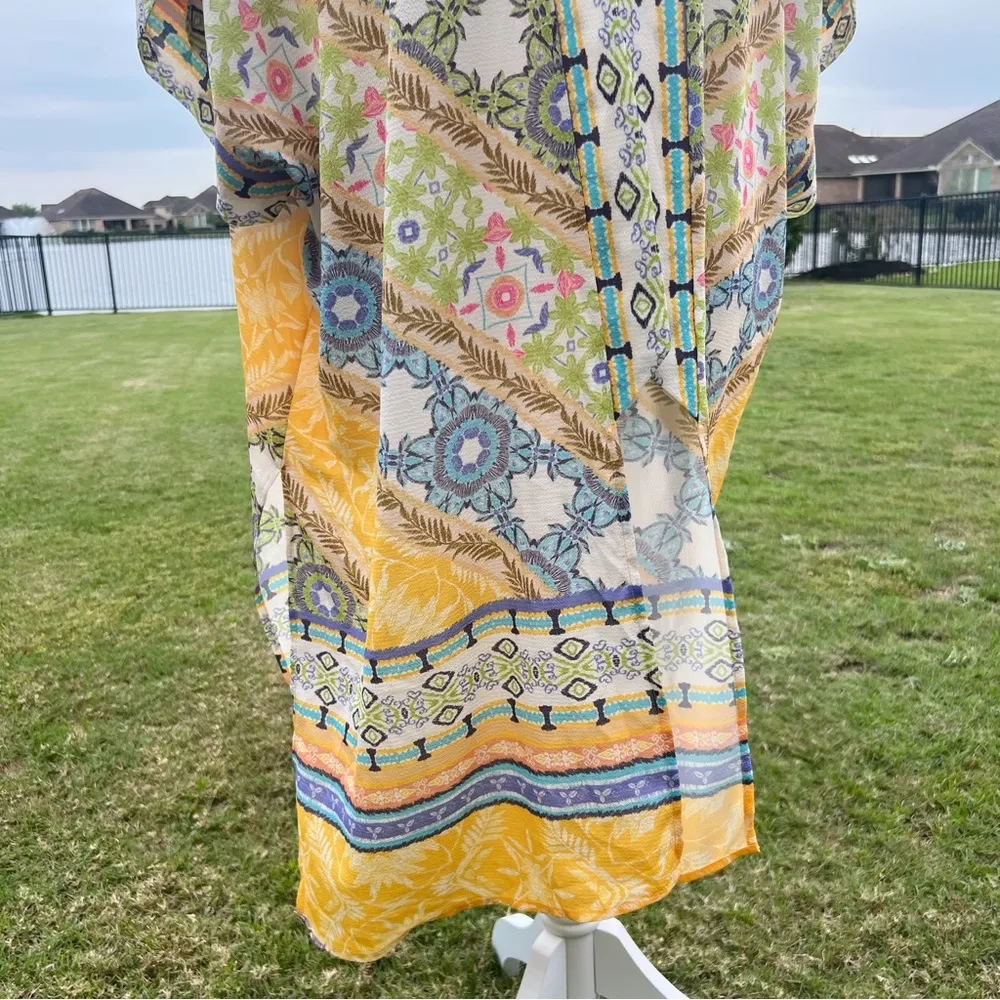 Umgee Yellow Multicolor Floral Print Open Kimono - Image 4