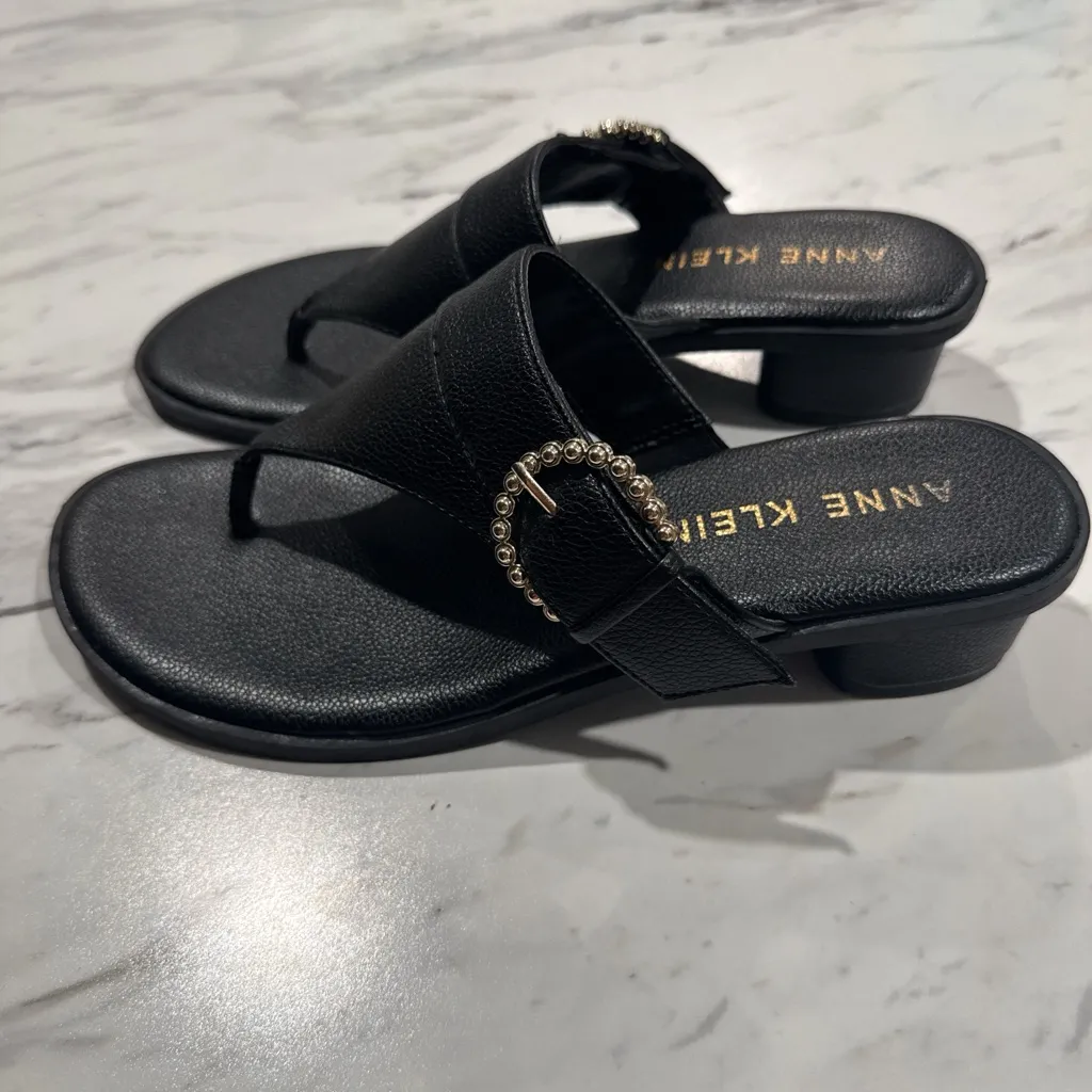 Anne Klein Black Sandals with Silver Buckle - Image 9