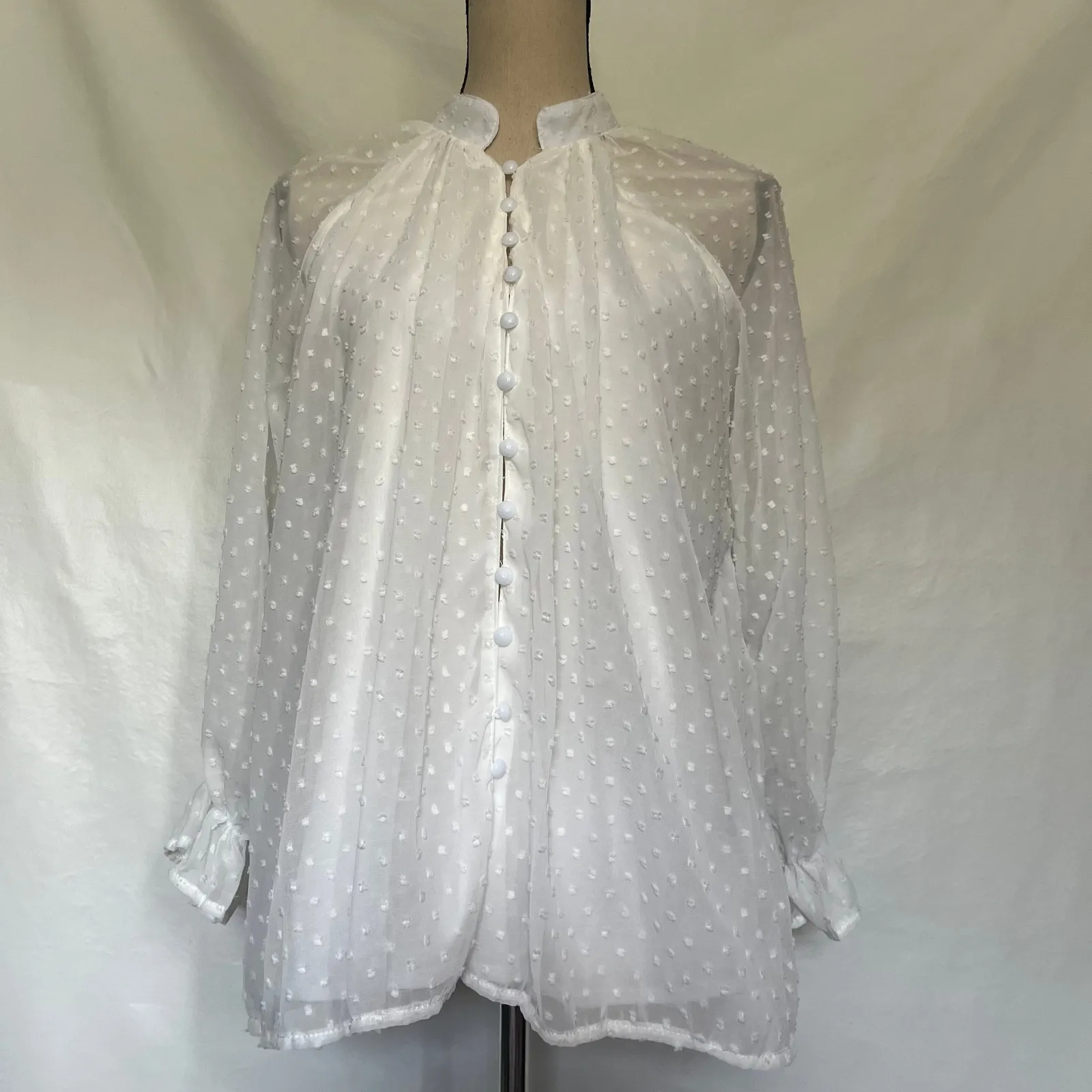 Chic Me Swiss Dot Blouse Sz M Boho Cottagecore Fairy Sheer Coquette White Indie Size M - Image 14