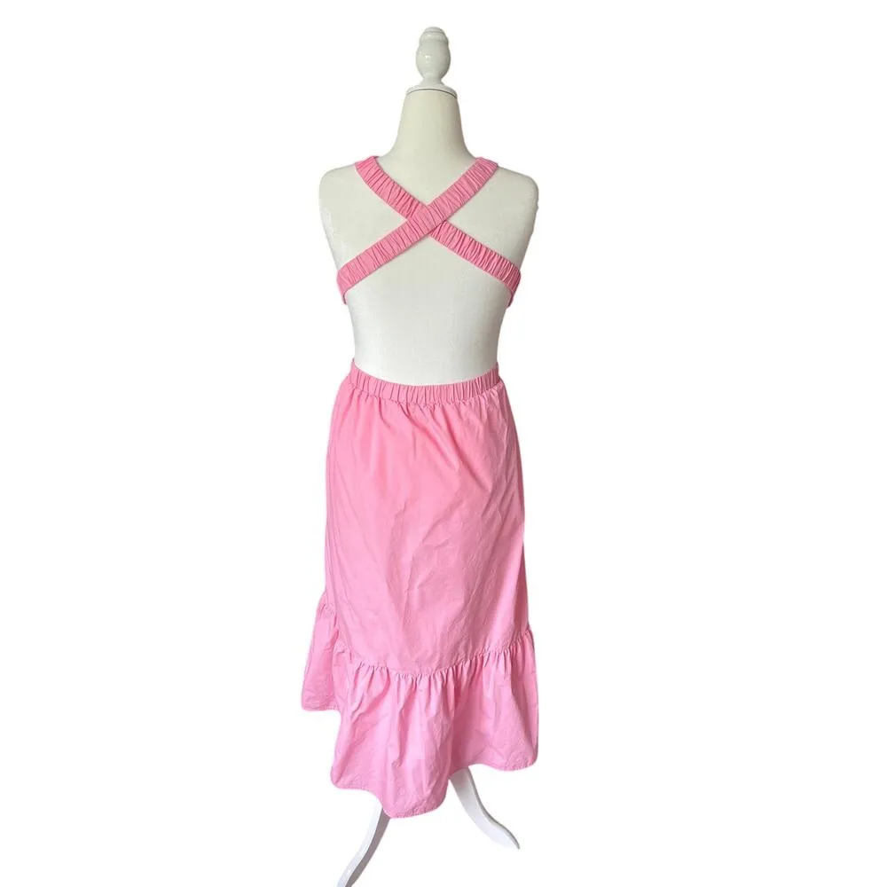English Factory Cutout Strappy Pink Maxi Dress Womens Size M Sundress Full Skirt - Image 5