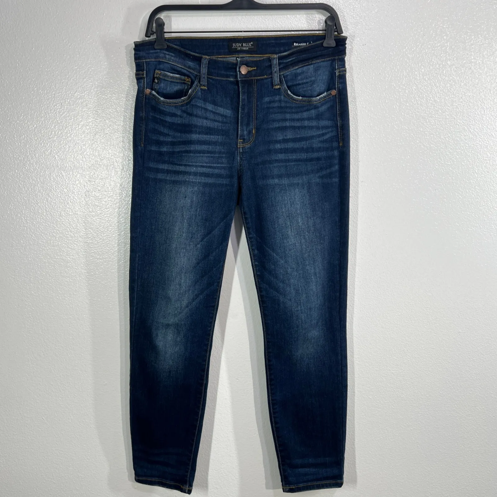 Judy Blue Los Relaxed Fit Jeans Womens Size 11/30 Dark Wash Distressed Timeless - Image 2