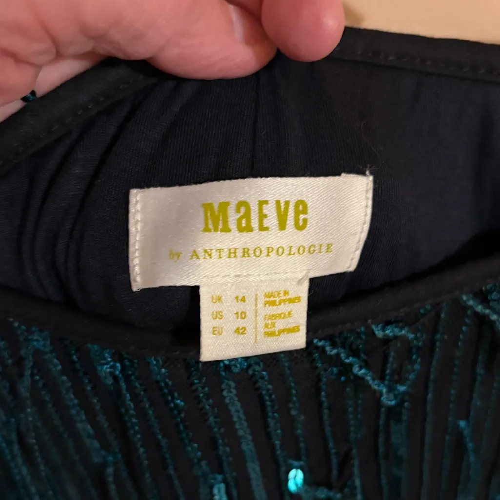 Anthropologie Maeve Sequin Embellished Trousers in Green Black Sparkle - Image 5