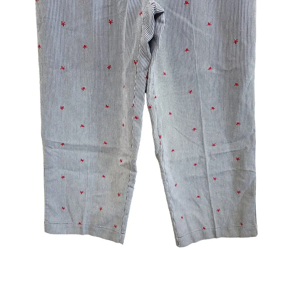 Sag Harbor Embroidered Stars Pinstripe Cropped Pants Red White & Blue Size 8 - Image 4