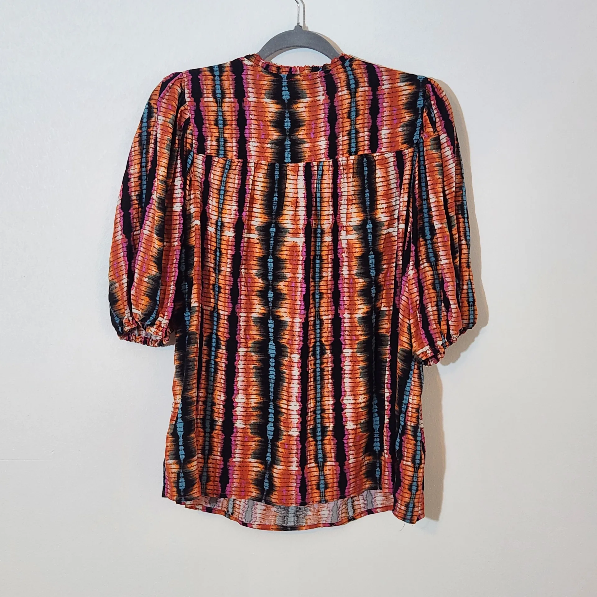 Jessica Simpson Blue and Orange Peasant Blouse with Puffy Sleeves NWT Size 1X - Image 6