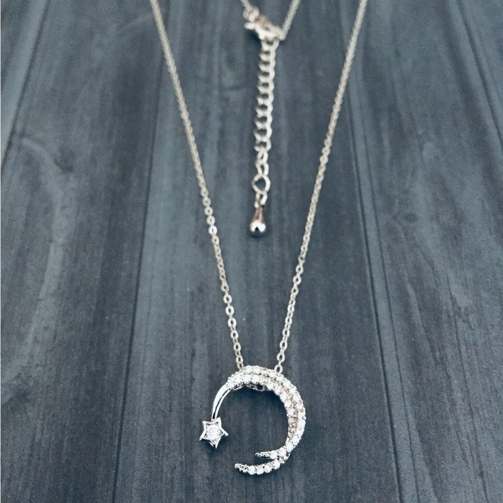 Crescent Moon Star Necklace Silver - Image 2