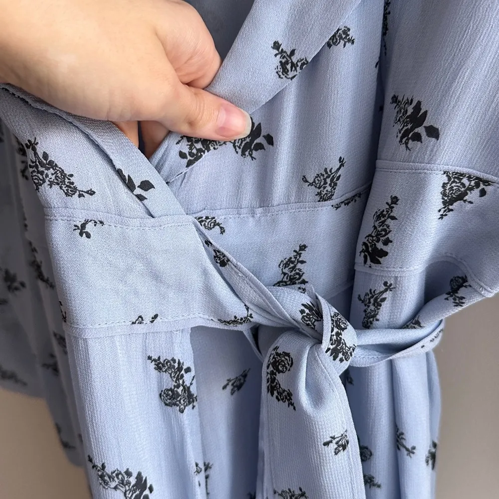 GANNI Floral Print Wrap Dress, Blue and Black Flowy Midi Dress, Size 38 EU/ 8 US - Image 13