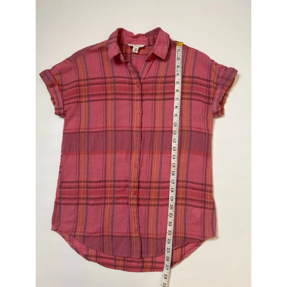 Beach Lunch Lounge Pink Plaid Button Down Short Sleeves Shirt Sz XS Women - Image 6