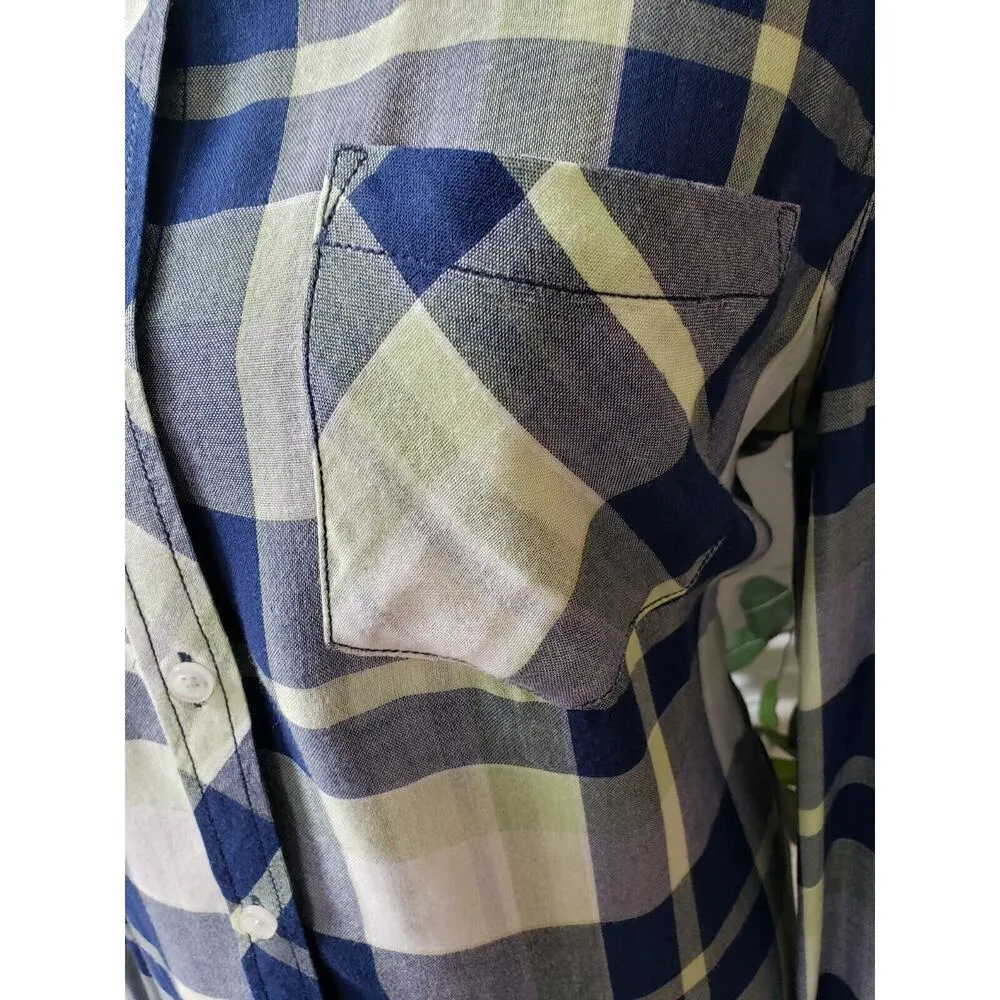 Tribal Women's Blue Rayon Casual Collared Long Sleeve Button Down Shirt Medium - Image 4