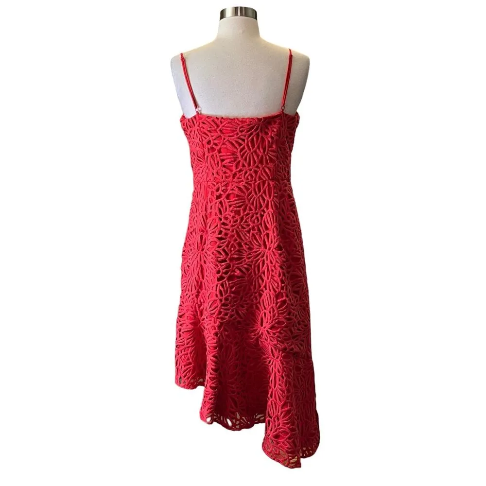 MILLY Diara Sheath Dress Lace Asymmetrical Sleeveless Cocktail Summer Coral Red - Image 8