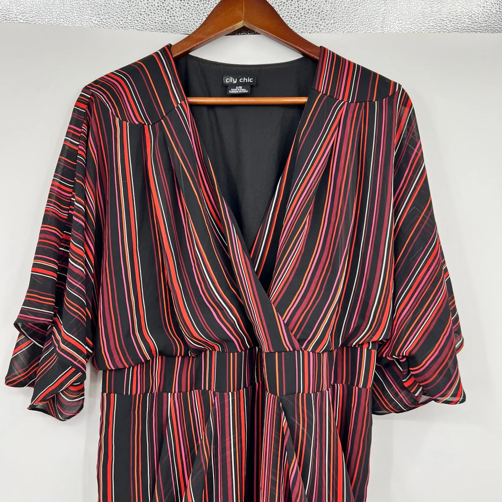 City Chic Amber Faux Wrap Dress Striped Batwing striped plus size small / 16 - Image 6