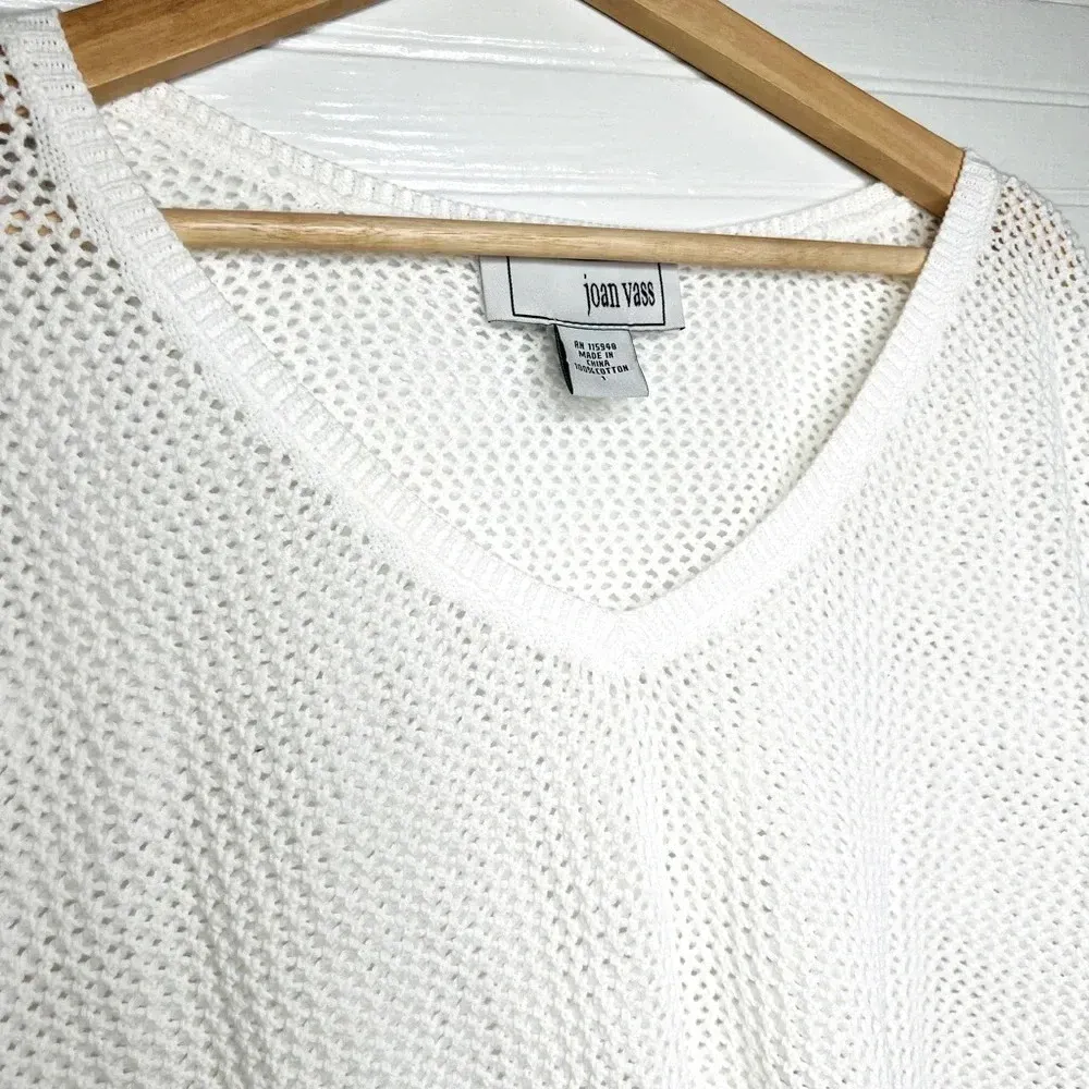 Joan Vass White Open-Knit V-Neck Pullover Oversized Sweater Size 1 8/10 - Image 6