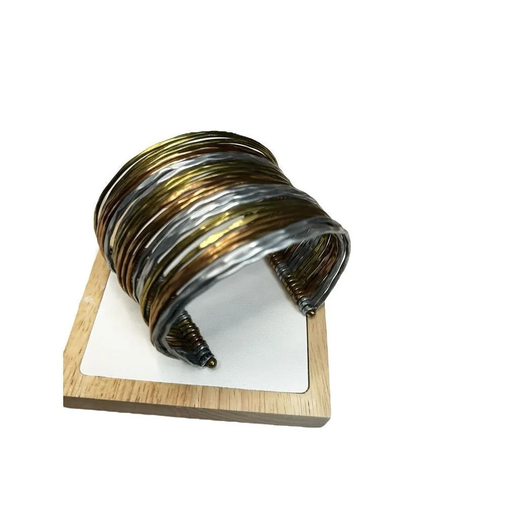 Hammered Bunch Mixed Metal Cuff Bracelet - Image 2