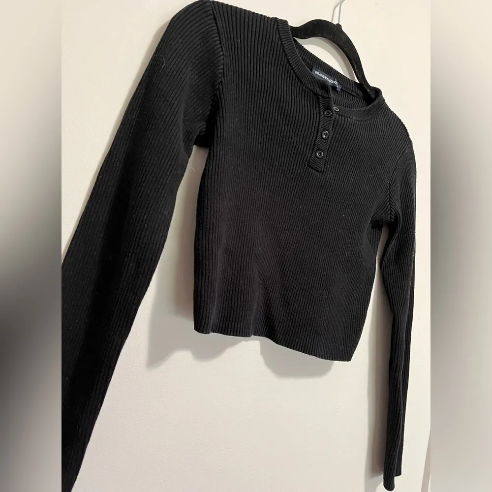 Brandy Melville  Black Ribbed Sweater Long Sleeve Top Women’s One Size EUC - Image 3