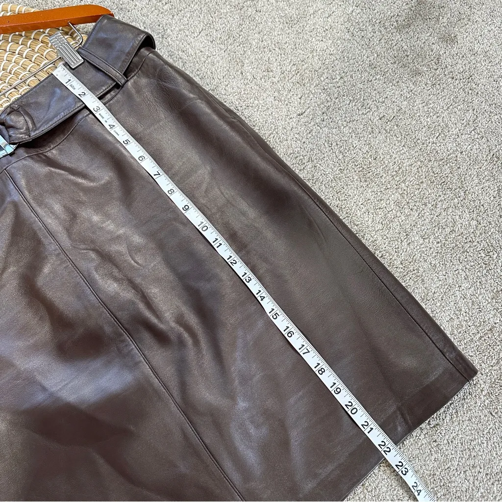 Revue Women’s Vintage 100% Lamb Leather Mini Skirt Belted Goth in Brown 12 - Image 10