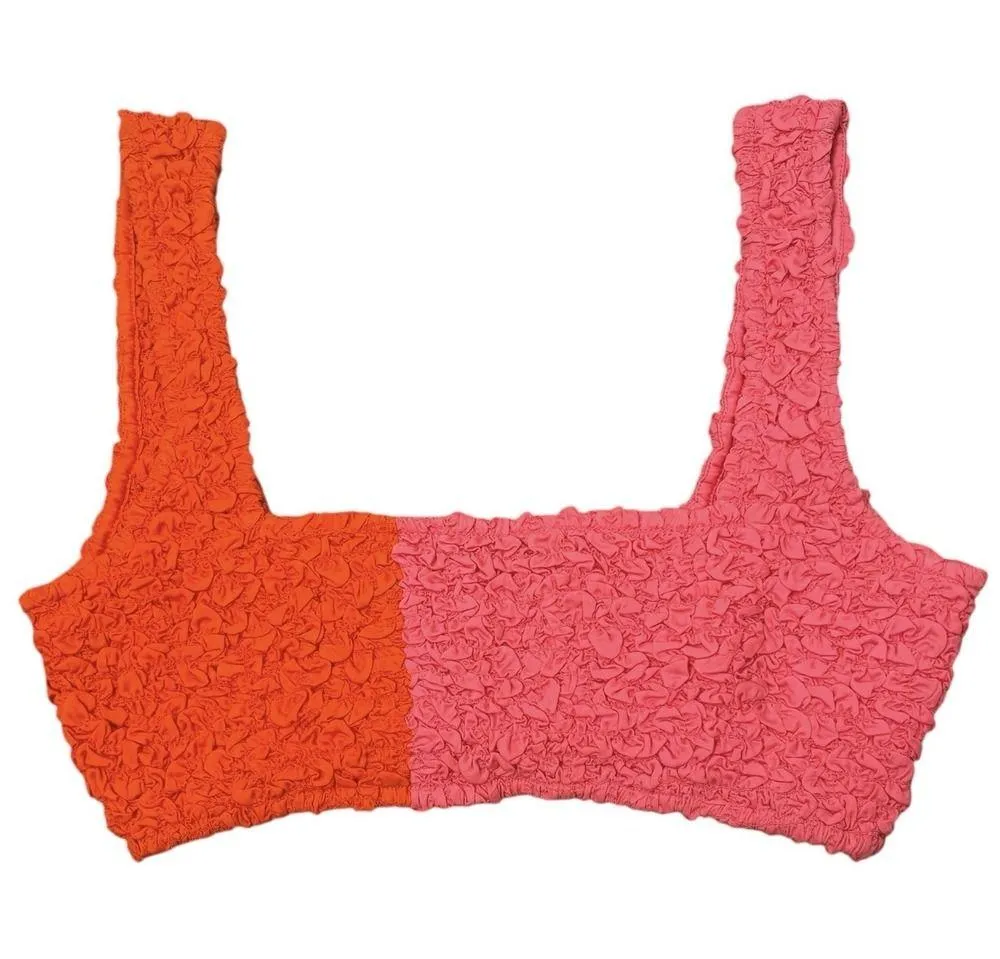 Mara Hoffman Shelly Poppy Orange Pink Popcorn Top Set Bikini Sample $375 Size S - Image 2