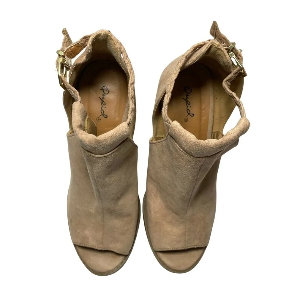 Qupid Beige Tan Side Cut Out Ankle Strap Open Toe Booties Shoes Womens Size 7.5 - Image 5